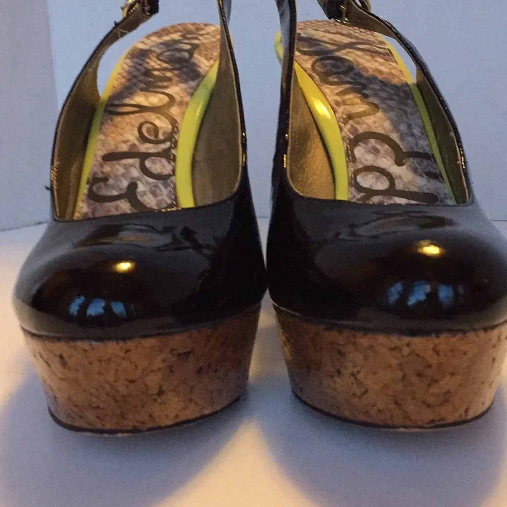 Sam Edelman ‘Mallory’ black yellow patent platform wedges